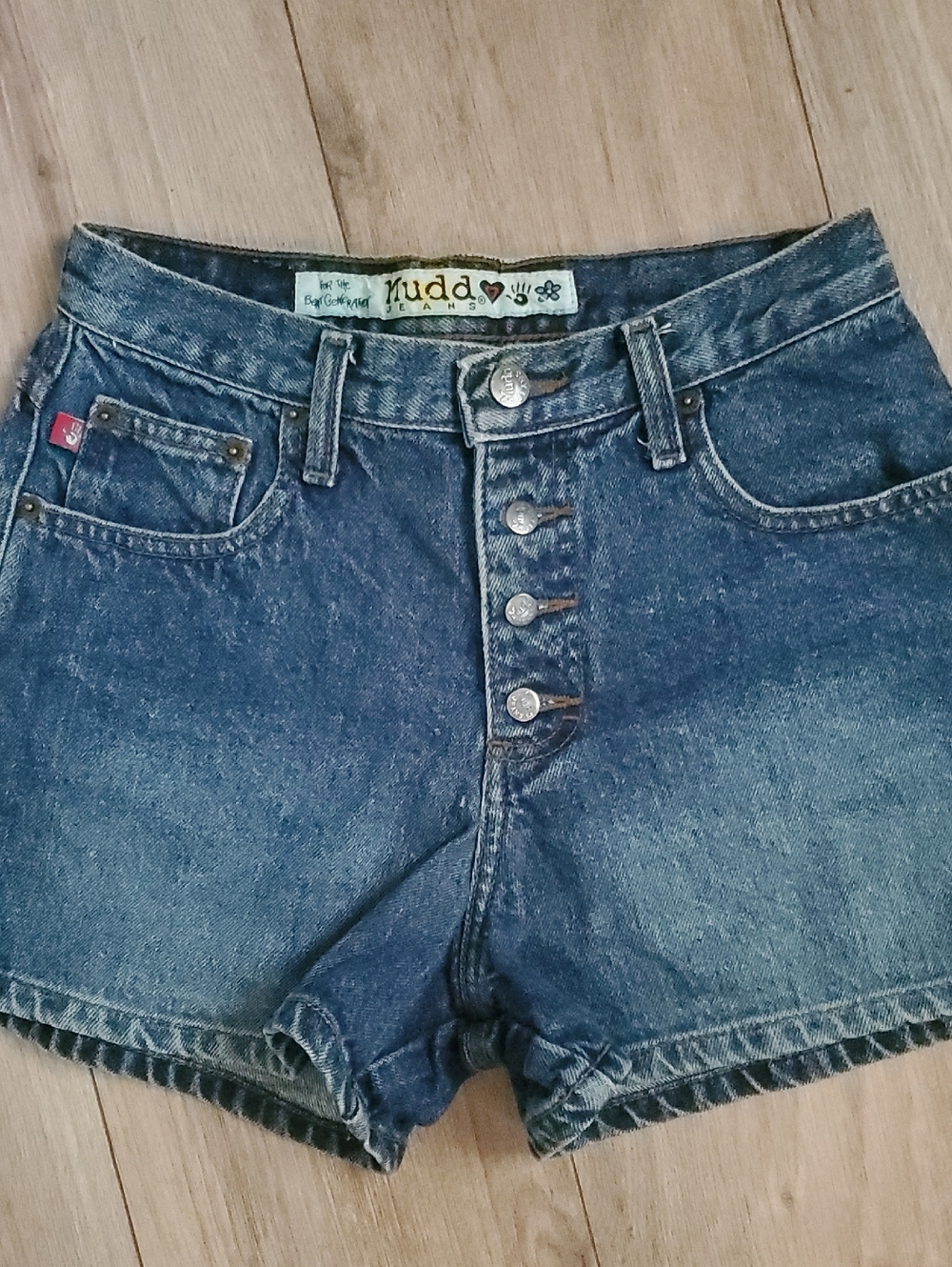 Mudd Women's Vintage High-Rise Button-Fly Denim Shorts in Blue